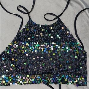 Iridescent Beaded Crop Top